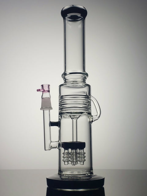 16'' clear glass recycler with black mini showerhead cluster