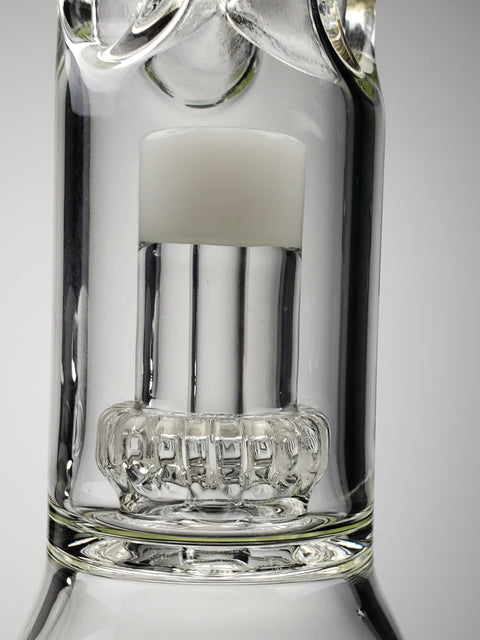 Diamond Glass 14" Dual chamber beaker with white cap shower-head and downstem