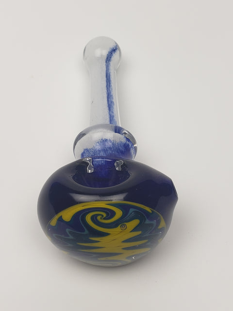 6" spoon with blue white and yellow swirls