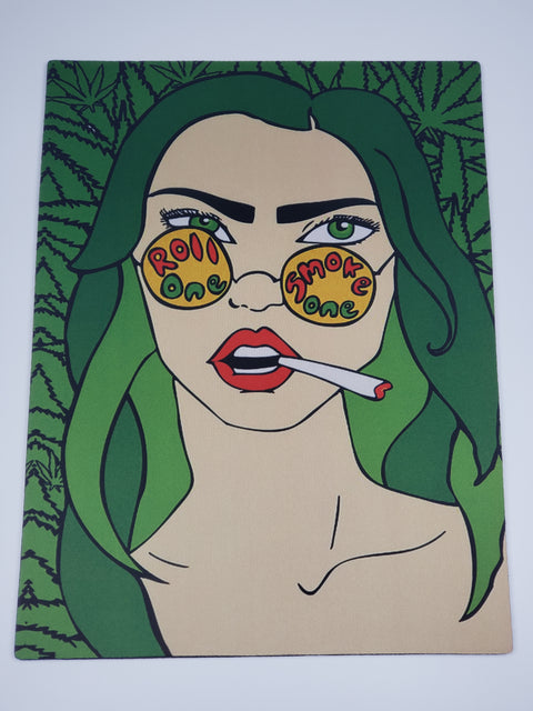 Glass mat with smoking girl print