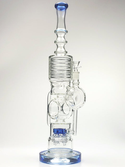 18" Triple chamber blue lined recycler bong