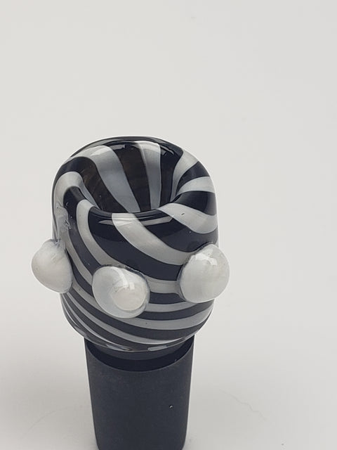 18mm Male black and white swirled bowl with white marbles