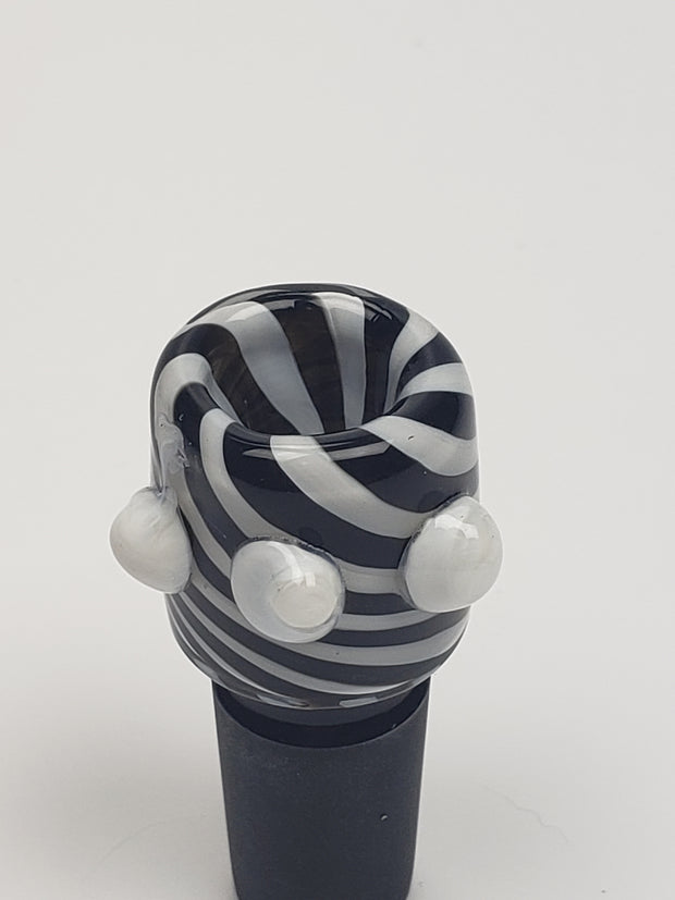 14mm Male Black and white swirled bowl with white marbles
