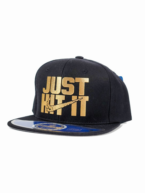 "Just Hit It" black snapback with Gold